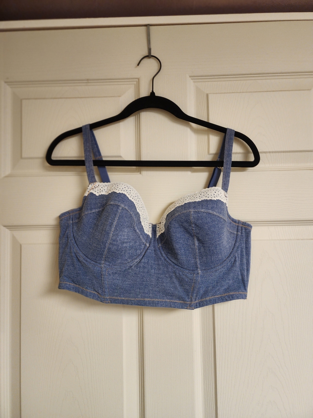 Colsie Denim-Blue Lace-Trim Bustier Bralette